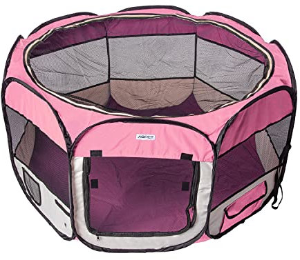 AQPET Box per Animali Cani e Gatti Cuccioli recinto Pieghevole Tessuto Impermeabile (Rosa, Rosa)