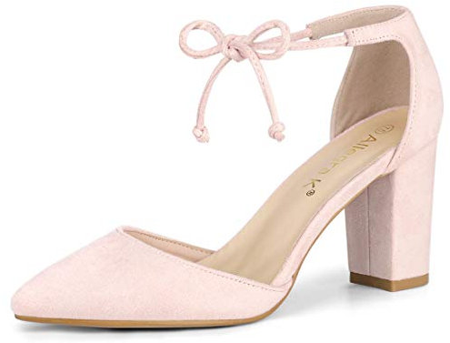 Allegra K Women's Ankle Tie Point Toe Dress Court Shoes Pink 5.5 UK/Label Size 7.5 US