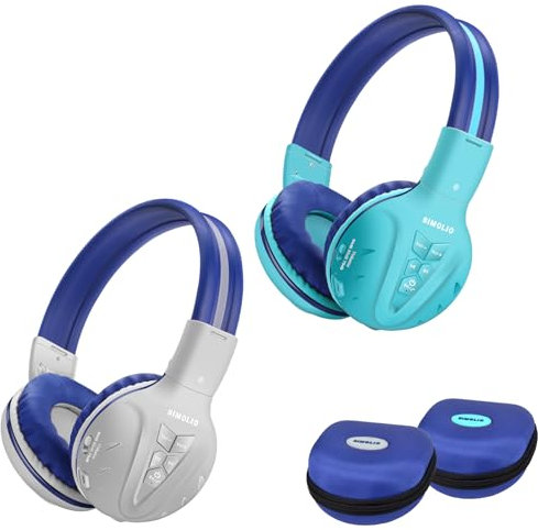 2 Pack of SIMOLIO Kids Headphones Wireless with Share Port, Bluetooth Headphones Kids with EVA case for School & Travel, Wireless Children Headsets for Boys, Girls, Teenagers (Mint+Grey)