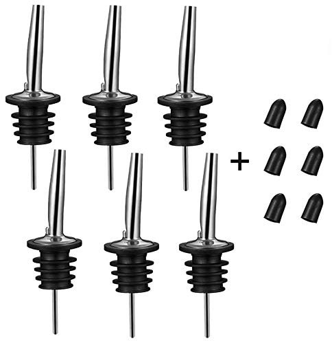 Lot de 6 becs verseurs coniques en acier inoxydable pour bouteille de liqueur, vinaigre, bec verseur pour liqueur de 1,9 cm, distributeur d'huile d'olive avec bouchons anti-poussière