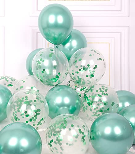 AULE Luftballons Türkis Metallic Helium: 42 Stück 12 Zoll Grün Konfetti Luftballon Latex Ballons Geburtstagsdeko Deko für Geburtstag Dschungel Dinosaurier