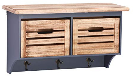 Woodkings® Wandregal Kansas Holz mit Ablage Schubladen und Haken Wandboard Badmöbel Badezimmermöbel Badregal Landhaus (Grau)