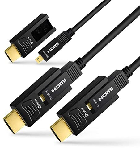 DTECH 50 Meter Fiber Optic HDMI Cable 4K HDR 60Hz 4:4:4 18Gbps High Speed Ultra HD with Dual Micro HDMI and Standard HDMI Connector