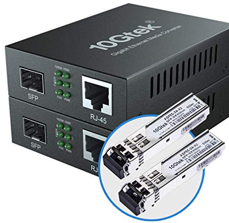 10Gtek [2 Pack] Gigabit Ethernet Media Converter with a 1Gb SFP SX LC Multimode Module, 10/100/1000M RJ45 to 1000Base-SX, up to 550m, with a British Power Supply