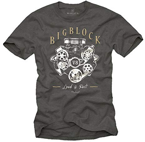 MAKAYA Big Block T-Shirt V8 Charger Motor Dunkelgrau Herren Größe XXXXXL