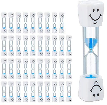 Relaxdays Sabliers brossage de Dents, Lot de 40, pour Enfants, minuteurs, 3 Minutes, Silencieux, Verre/Sable, Blanc-Bleu