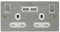 New Polished Chrome Nickel Double Gang UK Power Socket with 2.1A Twin USB Charging Sockets 2.4 A with White Inserts