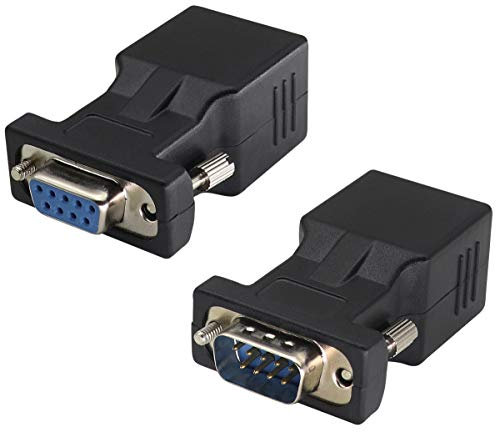 AAOTOKK DB9 zu RJ45 Extender DB9 9Poliger Serieller Anschluss Weiblich&Männlich zu RJ45 CAT5/6 Ethernet LAN Netzwerkadapter für Multimedia Video & Verlängerung von DB9 9Poligen Geräten (2Stücke)