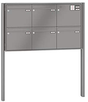 RENZ/Quadra / 5er Freistehende Briefkastenanlage Standbriefkasten mit Sprechfeld/RAL-Farbe 9007 Volumen 1/zum Einbetonieren/Dein-Briefkasten.de