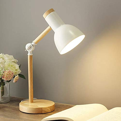 Lámpara de escritorio clásica Lámpara de lectura LED en madera clásica, Lámpara de mesa vintage E27 Lámpara de trabajo ajustable, para lámpara de oficina, Lámpara de noche para dormitorio.