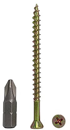 Lot de 30 vis à bois en acier zingué jaune 4,2 x 65 mm, vis à bois pour panneaux de particules, tête cruciforme, tête fraisée, contreplaqué, vis pour aggloméré (30, 4,2 x 65 mm)