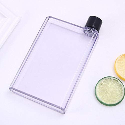 MVPACKEEY Flat Water Bottle 12oz (350ml), Portable Clear Reusable Flat A6 Water Bottle Slim Fits in Your Bag for School, Sports, Travel, Dining (Transparent)
