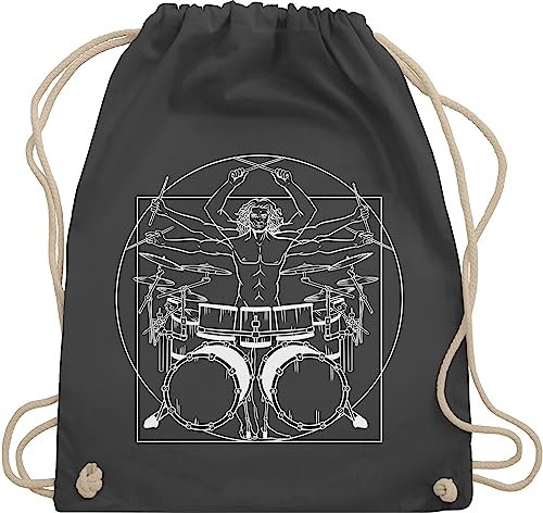 Turnbeutel Rucksack - Musik Instrument Zubehör - Schlagzeuger Drummer Geschenk Schlagzeug - Unisize - Dunkelgrau - instrumente für musiker schlagzeug. beutel musikinstrumente tasche sportbeutel