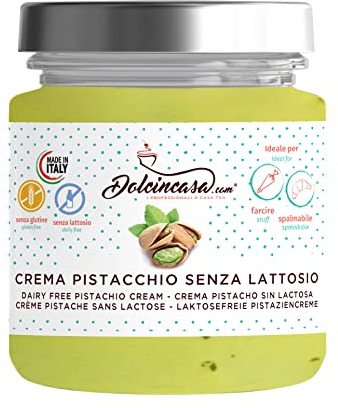 Dolcincasa-Crema Senza Lattosio Spalmabile Pronta all'uso Confezione da 200g Crema per Farcitura Senza Lattosio e Glutine (Crema Pistacchio)