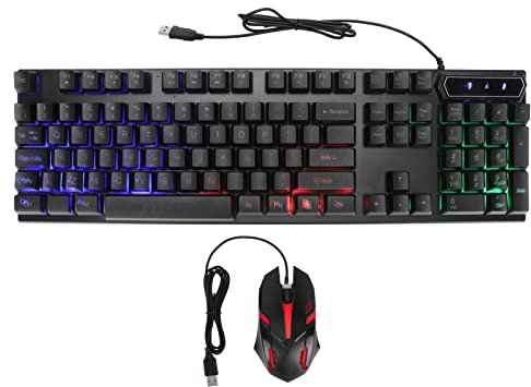 Combinazione Mouse Tastiera da Gioco Cablata, Tastiera Retroilluminata a LED USB a 104 Tasti, Compatibile per Giochi per PC Windows per Xbox One per PS4(D280 vestito parola nero trasparente)