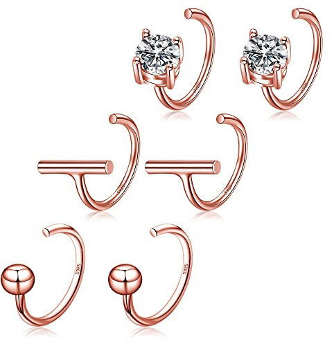 Rose Gold Plated 925 Sterling Silver Half Hoop Earrings Set Small 3 Pairs Sleep Huggie Hug Hoops Open Hugger Hoop Earrings Tiny Cartilage Earring for Women