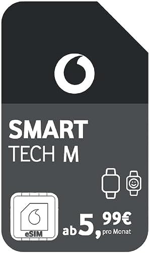 Vodafone Smart Tech M | eSIM | 500 Min, 100 SMS, 3 GB Daten, EU-Roaming | für Smartwatch, Kids Watches, Safety Watch | bis zu 350€ Amazon-Gutschein | 1 oder 24 Monate Laufzeit