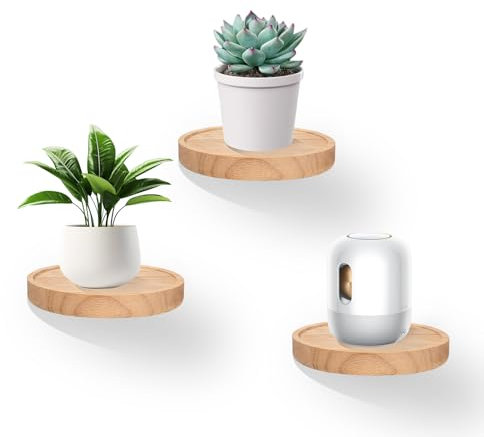 Tuzsocr Holz Wandregal rund Wohnzimmer Deko modern Eiche Pflanzen Wandhalterung Schweberegal klein 3er Set Regal für die Wand für einen Blumentopf oder eine Vase schöne Wanddeko