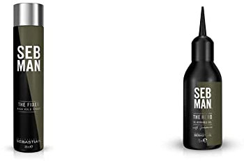 SEB MAN THE FIXER – Fixierspray mit 24h Feuchtigkeits-Schutz und starkem Halt – remodellierbarer Haarlack für flexible Styles – mit anregendem Duft – 200ml & THE HERO – remodellierbares Haargel – 75ml