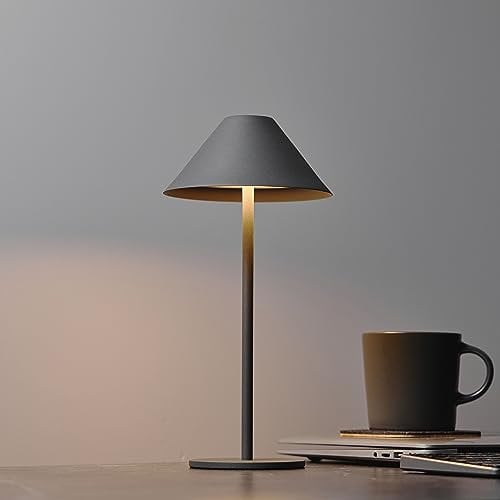 Bojim Lampara de Mesa Sin Cable, Lámpara LED Recargable con USB Inalambrica, Lamp Luz Tactil Noche de Bateria, Candeeiro para Mesita Exterior Mesilla Interior, Carge, IP54, Metal, Gris