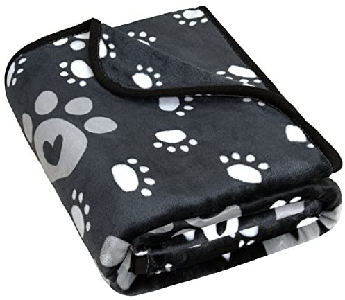 AHOOCUSTOM Hundedecke, weiche Fleece-Hundedecken für extra große Hunde, flauschig, Flanell, Haustiere, Katzen, Welpen, Decke für Bett, Couch, niedlicher Pfotenabdruck, schwarz, 203x152 cm