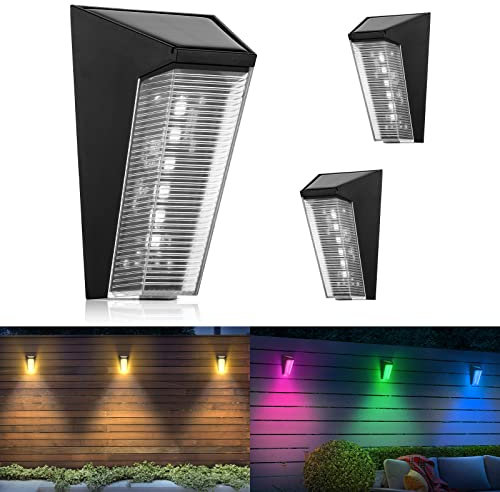 ALLOMN Solarlampen für Außen Garten, 2 Stück Wasserdichte Solar Lampe für die Garten Dekoration, 5 Modi RGB & Warmweiß LED Solar Wandleuchte Aussen Deko für Terrasse Garten Stufen Treppen Balkon