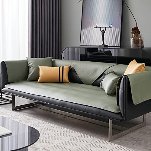 LIANGLAOI Leder Sofabezug 1 2 3 4 Sitzer,rutschfest Sofa Überwurf,L Form Sofa Abdeckung,Einfarbig Sofaüberwurf für Hunde,Katzen,Haustiere,Liebessitz,Liege,Armlehne,Rückenlehne-Grün,70x210cm