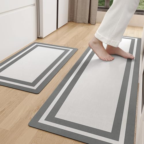 Color G Súper Absorbente Alfombra Cocina 44 x 75 + 44 x 150 cm, Secado rápido Alfombra Cocina Lavable Antideslizante, Alfombras Cocina para Cocina, Comedor, Lavadero (Gris)