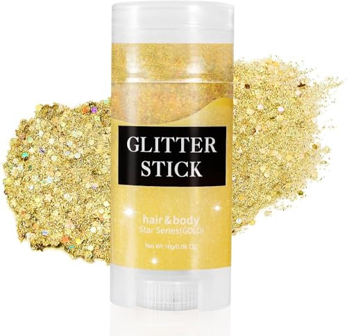 Go Ho Gold Body Glitter Stick,Rotating Mermaid Face Glitter Stick,Holographic Glitters for Face/Body/Hair/Eye,Sparkling Festival Accessories for Women