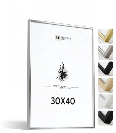 Heimlich® - Bilderrahmen - 30x40 cm, Aluminium, Silber - Großer Diplom- und Dokumentenrahmen mit Kunststoffabdeckung - Nur zur Wandmontage