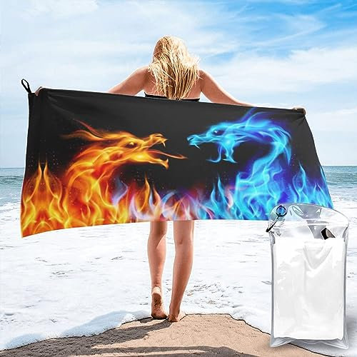 COMAAM Ice And Fire Dragons Badetuch, schnelltrocknend, horizontaler Stil, zum Schwimmen, Camping, übergroßes Badetuch