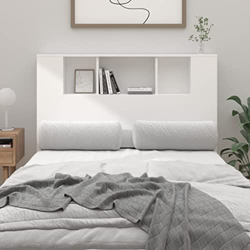 FIRBNUS Kopfteil mit Ablagen Weiß 120x18,5x104,5 cm Kopfteil-Regal Feuchtigkeitsbeständigkeit Holzwerkstoff Bücherregal-Kopfteil Modernes Möbel für Schlafzimmer Aufbewahrung Büchern