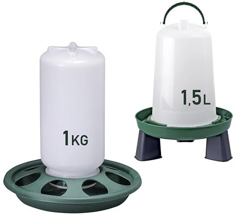 Futterspender für Küken 1 kg und Tränke für Küken 1,5 l – aus robustem, transparentem Kunststoff – abnehmbare Füße – Futterstation für Hühner und Tränke für Hühner, Schnecken und Wachteln