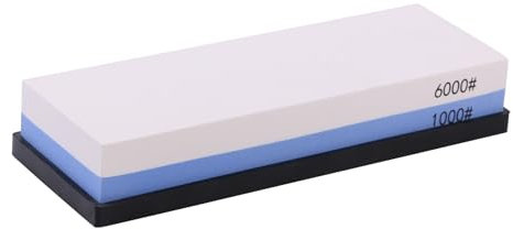 JALVPI Schleifstein, Körnung 1000/6000 Abziehstein Wetzstein Professionell 2-IN-1 Doppelseitiger Messerschärfer mit Rutschfestem Silikonhalter-Halter für Messer (Blau&Weiß)