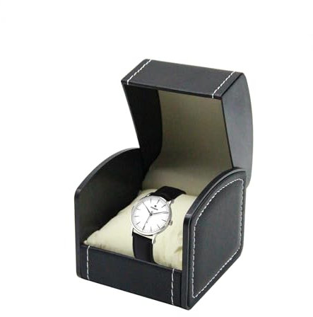 DOZNOZRI Einzeln Uhrenbox Herren 1 uhr Single Grid PU Leder Uhrenetui mit Kissen Uhrenkasten Damen klein für Uhren, Schmuck, Anhänger, Halskette, Armbänder,Herren und Damen (Schwarz)