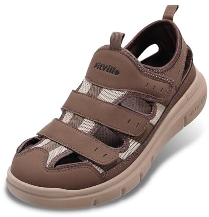 FitVille Sandales Homme Extra Large Chausssures de Marche Confortables et Respirantes - Semelle Intérieure avec Soutien de la Voûte Plantaire Marron 48 EU Large