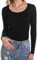 Aottori Basic Tops Women Ribbed Knit Round Neck Long Sleeve T Shirts Ladies Fitted Base Layer Underscrubs Casual Stretch Pullover Tunic Black S