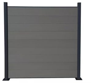 HORI® WPC Garten Zaun I Lamellenzaun, WPC Gartenzaun Sichtschutzzaun Komplettset I beidseitig glatt I 9x Quadratisch + 10x Pfosten I Einbetonieren I Grau
