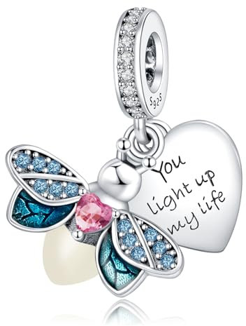 Rimgoris 925 Charm in argento sterling per bracciali da donna collana Lucciola Glow-At-Night Dangle Charms Donne