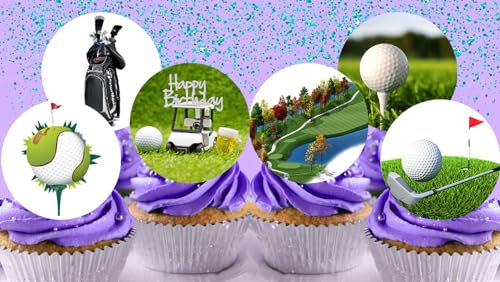 Anglesit 24 x Pre-Cut Golf 1 Edible Stand up Wafer Paper Cupcake Toppers Cake Decorations Happy Birthday Party Sport