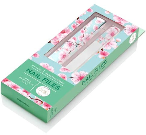 Malva Belle Best Crystal Glass Nail File – Long Lasting Double Sided Tempered Glass File – Professional Salon Manicure/Pedicure Filing Tool for Natural Nails - Cherry Blossom (3mm)