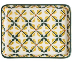 Tranquillo Große rechteckige Seifenschale Ablage Art Deco aus Keramik, rechteckig mit Löchern für den Wasserablauf, 13 x 10 x 2 cm