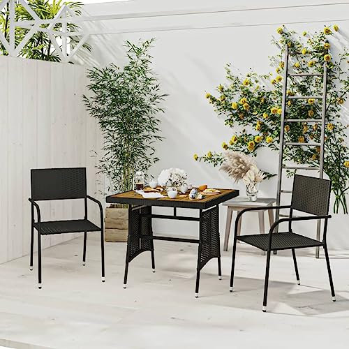 FUDUGEHMIOFWFJJ terrassenmöbel,balkonmöbel Kleiner Balkon,Tisch klappbar,3-TLG. Garten-Essgruppe Poly Rattan Schwarzterassenmöbel außen,balkonmöbel Set,glasplatte Tisch,