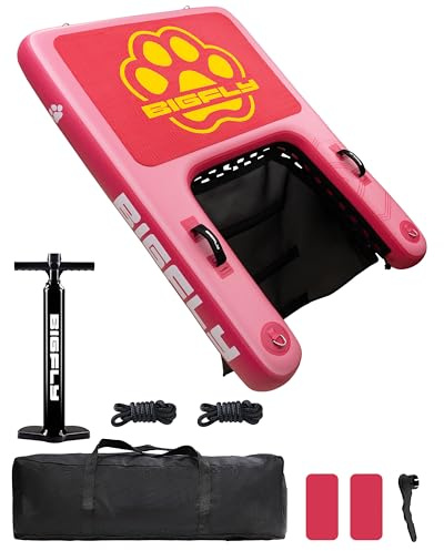 BIGFLY Rampa de agua inflable para perros, flotador para perros, flotador grande para piscina para perros de hasta 320 libras, superficie resistente a pinchazos