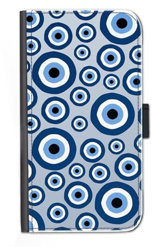 Evil Eye Phone Phone Case For Apple iPhones, 16, 15, 14,13, 12, 11, Pro Max, Mini, XR, XS, SE, Custom PU Leather Flip Phone Cover, Blue Evil Eyes Phone Case