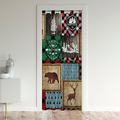 Homewish Tenda oscurante a griglia con motivo di bufalo e renna, tenda oscurante per porta, finestra, camera da letto, rustica, armadio, tenda natalizia con alci e animali selvatici, tenda per porta,