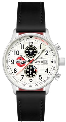 AVI-8 Hawker Hurricane AV-4011 Herren-Chronograph, japanische Quarzuhr mit Lederband, 42 mm, Deco Grey, Classic Chronograph Airfix Edition
