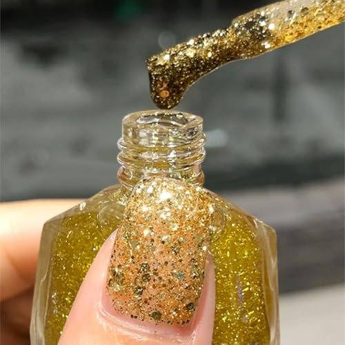 Glitter Nail Polish, Gold Nail Varnish, Diamond Glitter Quick Dry Nail Polish No UV Lamp Curing, Long Lasting, Chip Resistant, Non-Toxic, Quick Drying, Salon Manicure, At Home Manicure (26#Gold)