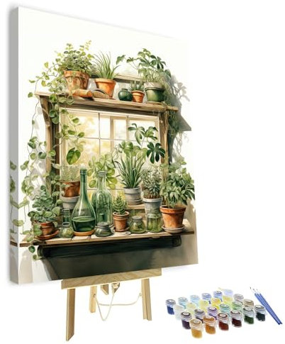 TISHIRON Pintura por números para adultos, planta verde, hojas para pintar por números, kit de construcción para adultos, kit de construcción de pintura acrílica en maceta, pintura al óleo 40 x 50 cm