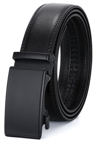 WHIPPY Automatik Gürtel Herren Leder Ratsche Ledergürtel Gürtel ohne Löcher, Breit 35mm schwarz 115cm